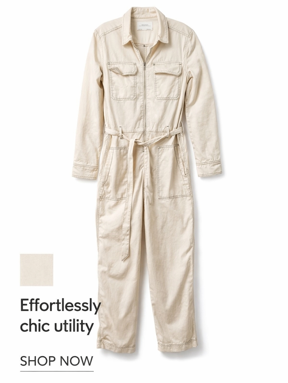 Zara Effortlessly Chic Utility Jumpsuit - Cream